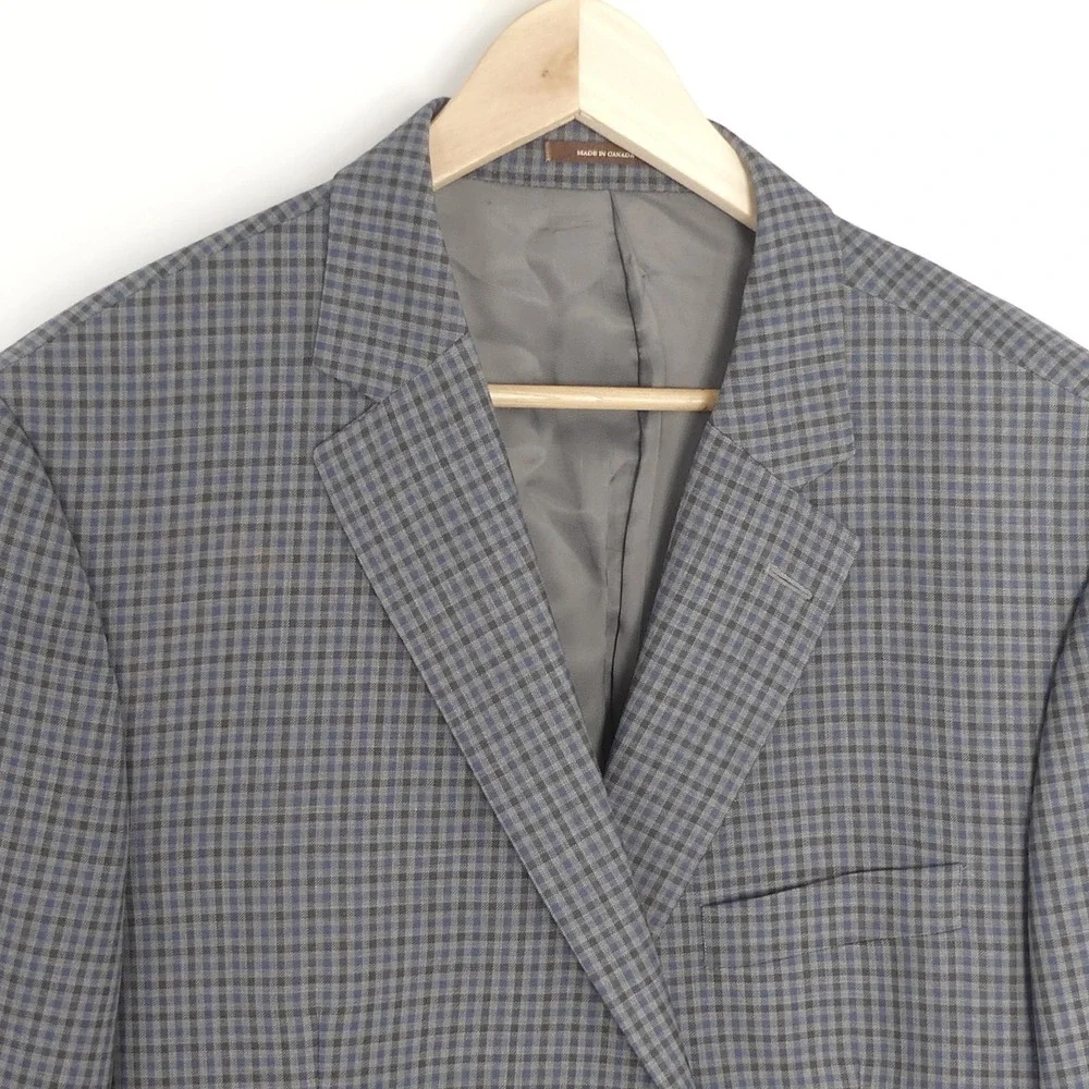 Peter Millar‎ 2-Button Wool Sport Coat Gray Blue Check Actual 44L Tagged 46L